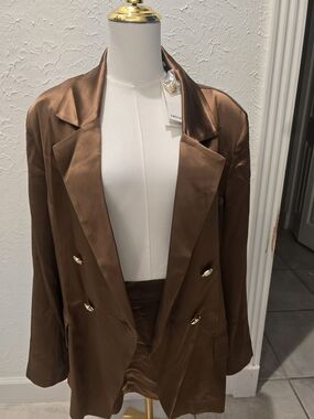 Retrofête Saige Blazer & Vivy Skirt Set Cognac XL NWT